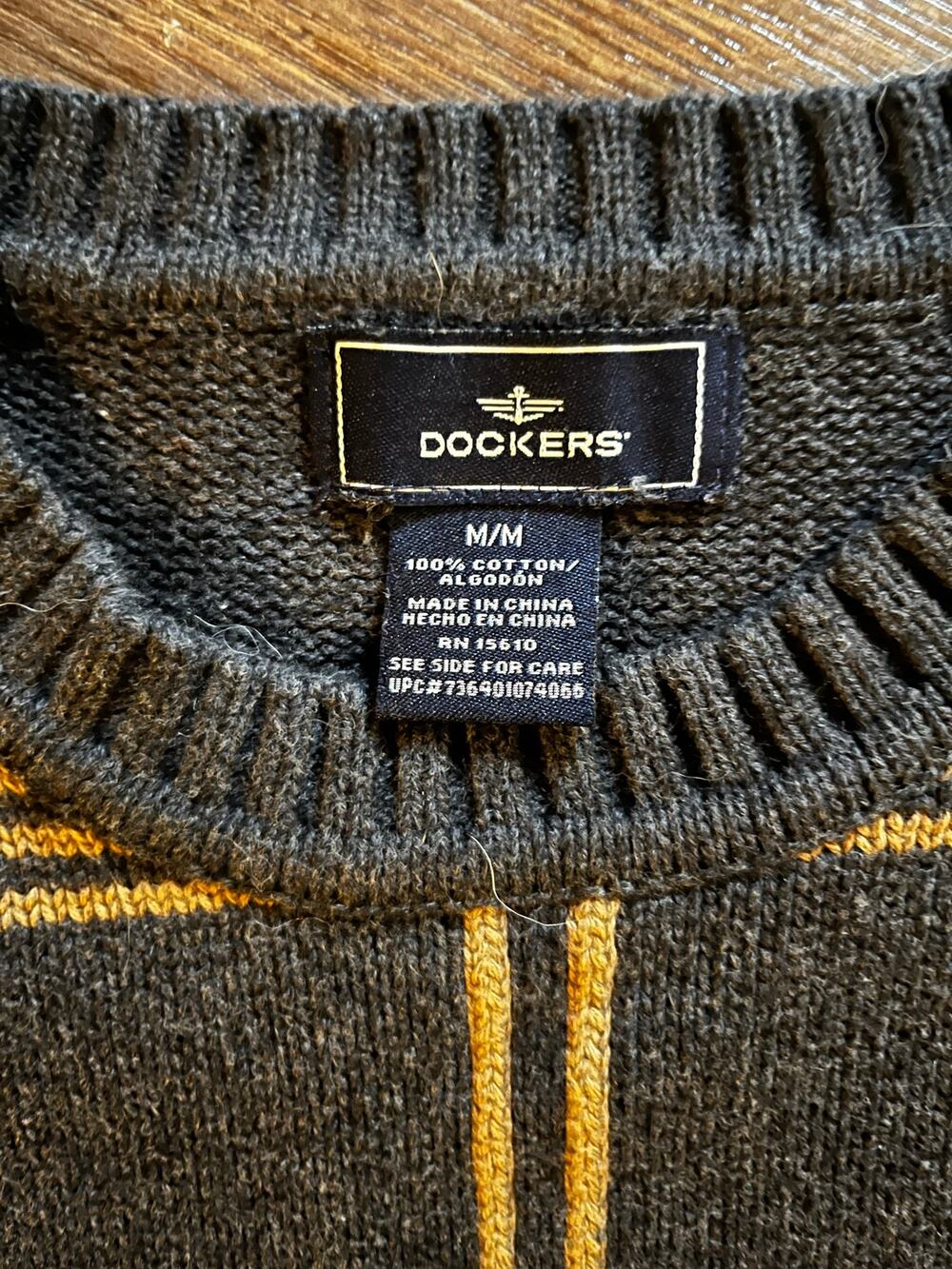 Dockers Men's M 100% Cotton Charcoal Windowpane Plaid Crewneck Sweater